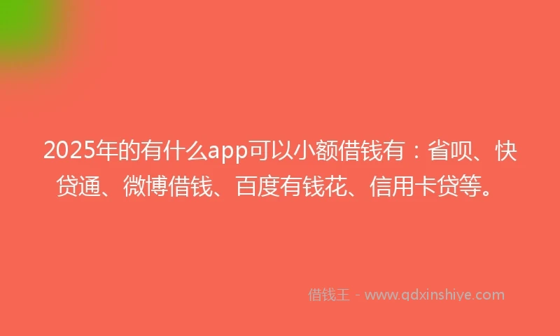 2025年的有什么app可以小额借钱有：省呗、快贷通、微博借钱、百度有钱花、信用卡贷等。