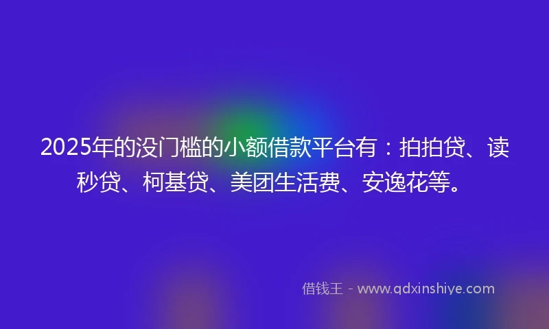 2025年的没门槛的小额借款平台有：拍拍贷、读秒贷、柯基贷、美团生活费、安逸花等。