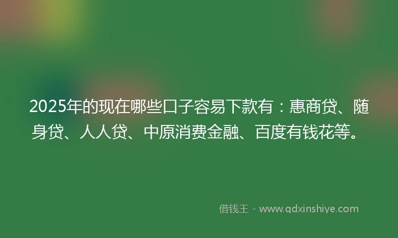 2025年的现在哪些口子容易下款有：惠商贷、随身贷、人人贷、中原消费金融、百度有钱花等。