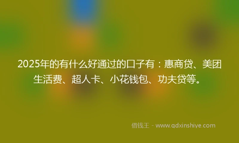2025年的有什么好通过的口子有：惠商贷、美团生活费、超人卡、小花钱包、功夫贷等。
