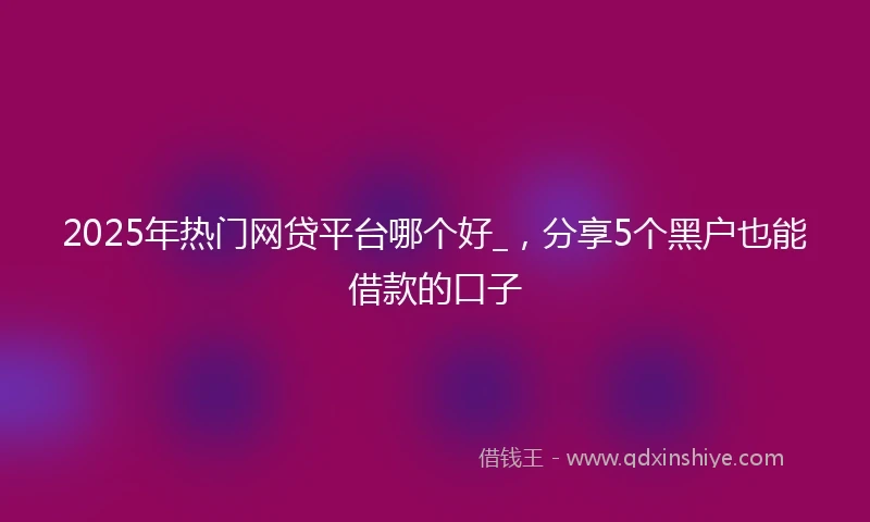 2025年热门网贷平台哪个好_，分享5个黑户也能借款的口子
