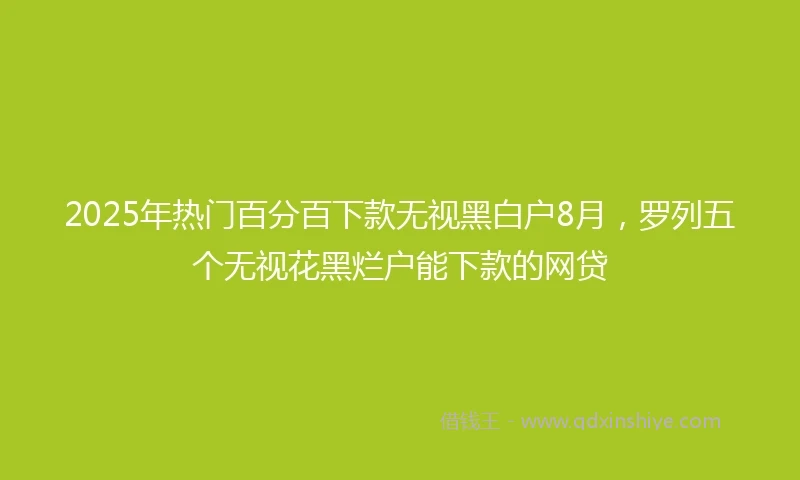 2025年热门百分百下款无视黑白户8月，罗列五个无视花黑烂户能下款的网贷