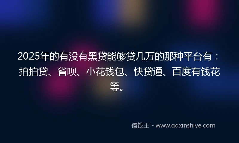 2025年的有没有黑贷能够贷几万的那种平台有：拍拍贷、省呗、小花钱包、快贷通、百度有钱花等。