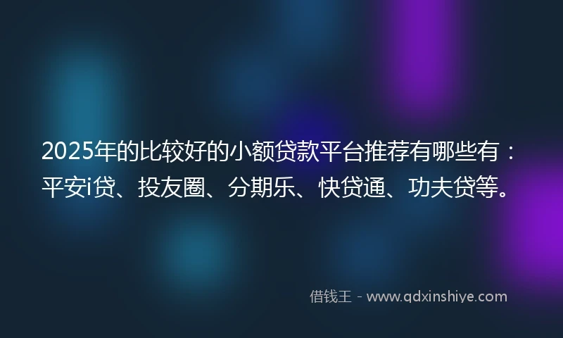 2025年的比较好的小额贷款平台推荐有哪些有：平安i贷、投友圈、分期乐、快贷通、功夫贷等。