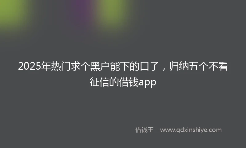 2025年热门求个黑户能下的口子，归纳五个不看征信的借钱app