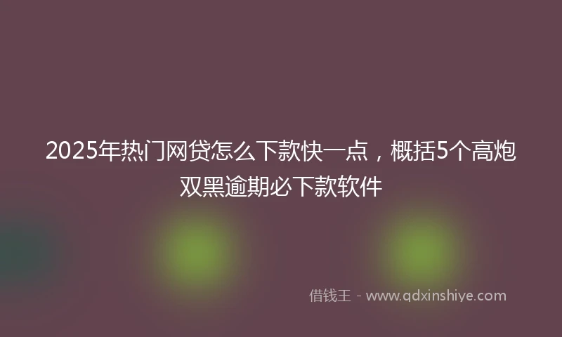 2025年热门网贷怎么下款快一点，概括5个高炮双黑逾期必下款软件