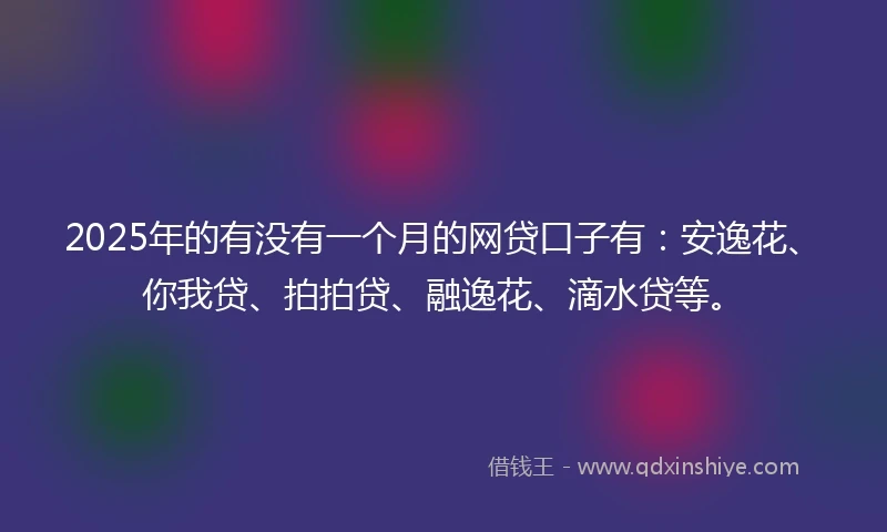 2025年的有没有一个月的网贷口子有：安逸花、你我贷、拍拍贷、融逸花、滴水贷等。