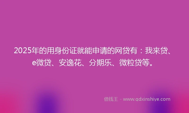 2025年的用身份证就能申请的网贷有：我来贷、e微贷、安逸花、分期乐、微粒贷等。