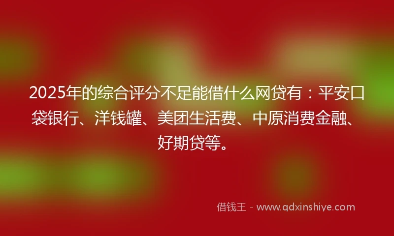 2025年的综合评分不足能借什么网贷有：平安口袋银行、洋钱罐、美团生活费、中原消费金融、好期贷等。