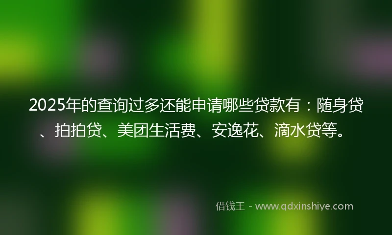 2025年的查询过多还能申请哪些贷款有：随身贷、拍拍贷、美团生活费、安逸花、滴水贷等。