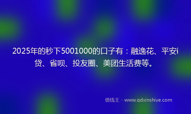 2025年的秒下5001000的口子有：融逸花、平安i贷、省呗、投友圈、美团生活费等。