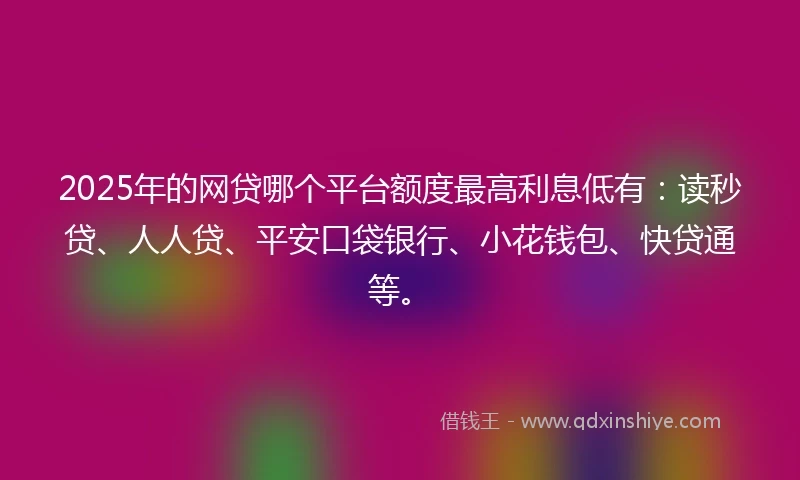 2025年的网贷哪个平台额度最高利息低有：读秒贷、人人贷、平安口袋银行、小花钱包、快贷通等。
