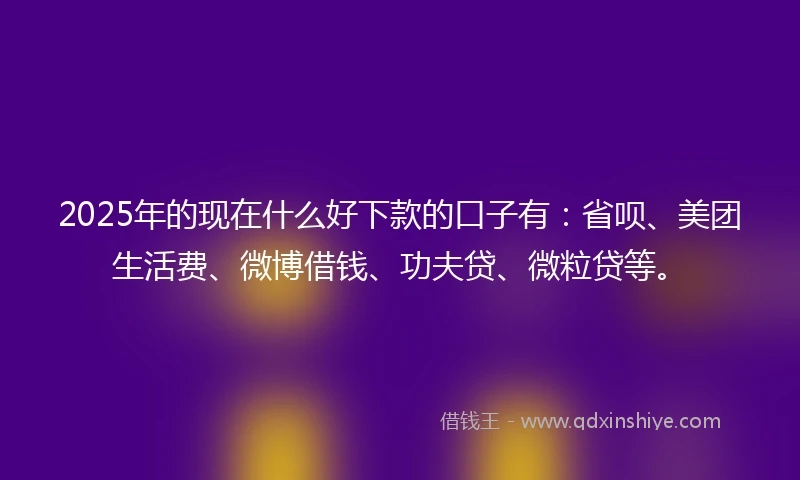 2025年的现在什么好下款的口子有：省呗、美团生活费、微博借钱、功夫贷、微粒贷等。