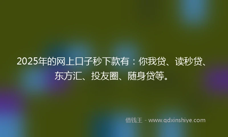2025年的网上口子秒下款有：你我贷、读秒贷、东方汇、投友圈、随身贷等。