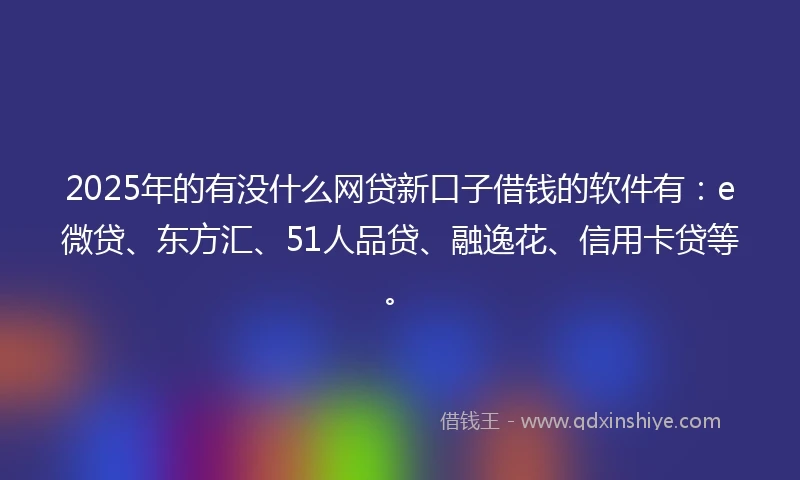 2025年的有没什么网贷新口子借钱的软件有：e微贷、东方汇、51人品贷、融逸花、信用卡贷等。