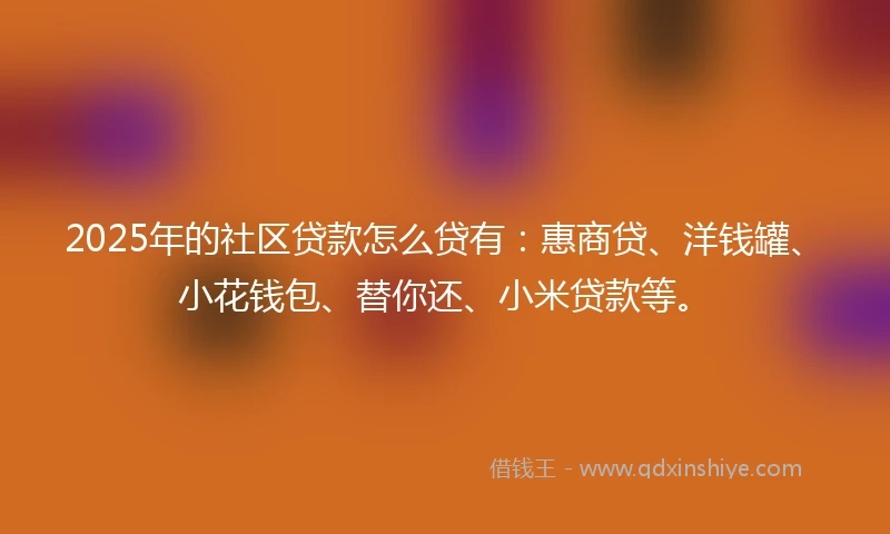 2025年的社区贷款怎么贷有：惠商贷、洋钱罐、小花钱包、替你还、小米贷款等。