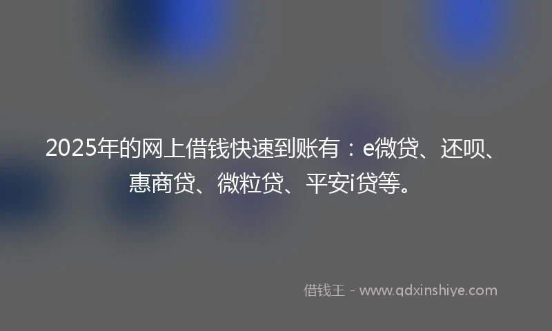 2025年的网上借钱快速到账有：e微贷、还呗、惠商贷、微粒贷、平安i贷等。