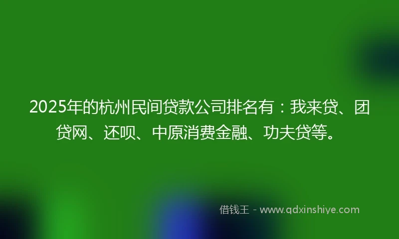 2025年的杭州民间贷款公司排名有：我来贷、团贷网、还呗、中原消费金融、功夫贷等。