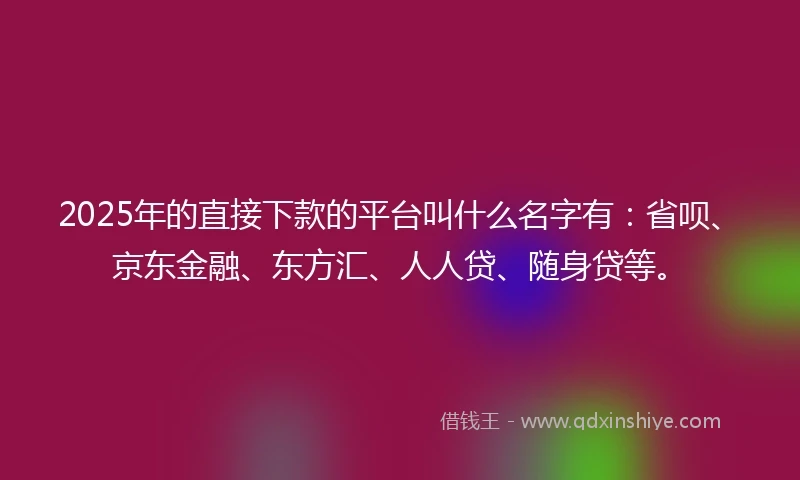 2025年的直接下款的平台叫什么名字有：省呗、京东金融、东方汇、人人贷、随身贷等。