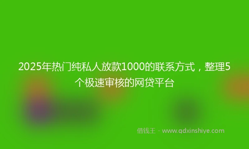 2025年热门纯私人放款1000的联系方式，整理5个极速审核的网贷平台