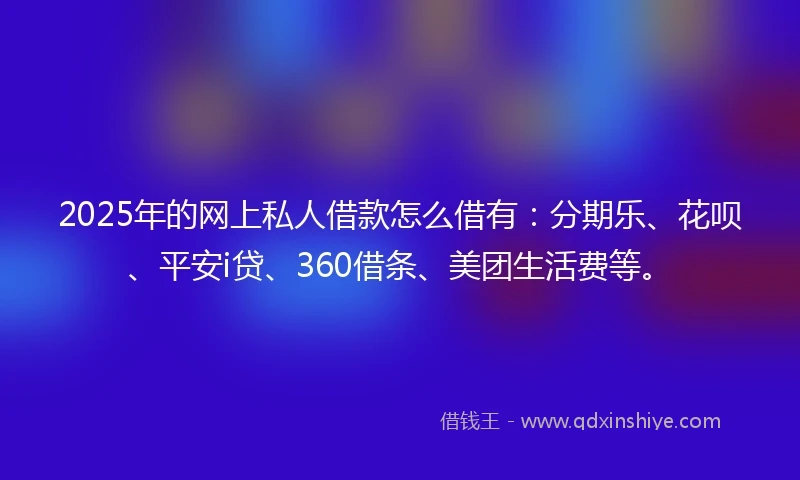2025年的网上私人借款怎么借有:分期乐、花呗、平安i贷、360借条、美团生活费等。
