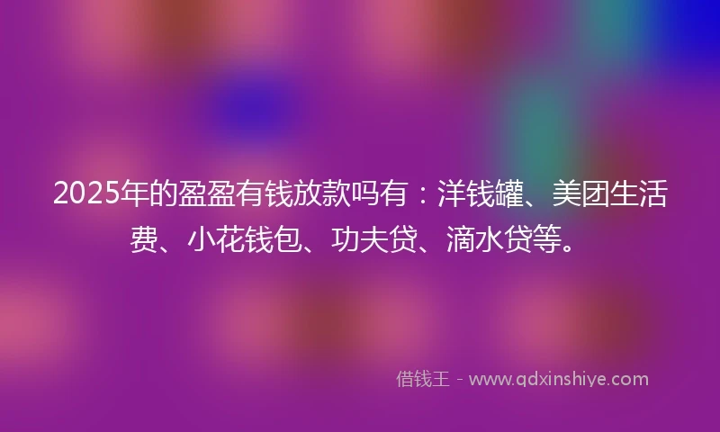 2025年的盈盈有钱放款吗有：洋钱罐、美团生活费、小花钱包、功夫贷、滴水贷等。