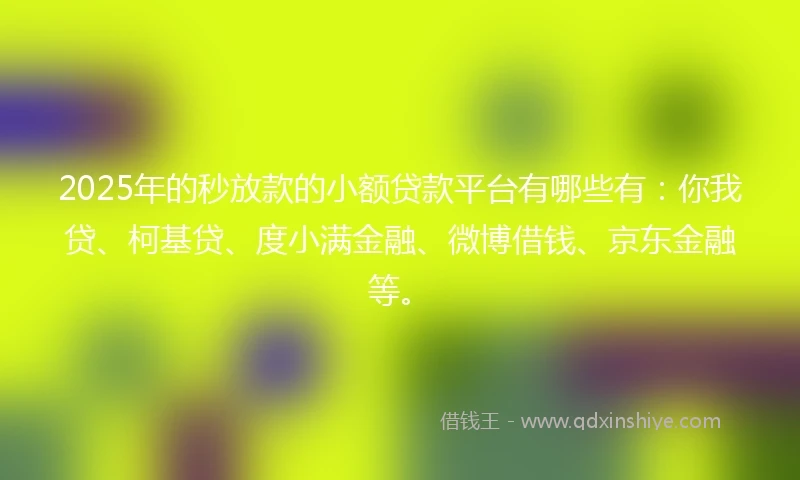 2025年的秒放款的小额贷款平台有哪些有：你我贷、柯基贷、度小满金融、微博借钱、京东金融等。