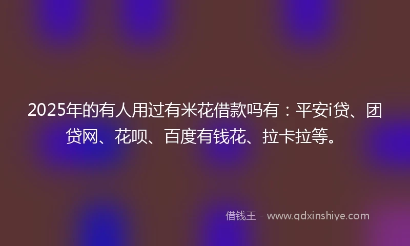 2025年的有人用过有米花借款吗有：平安i贷、团贷网、花呗、百度有钱花、拉卡拉等。