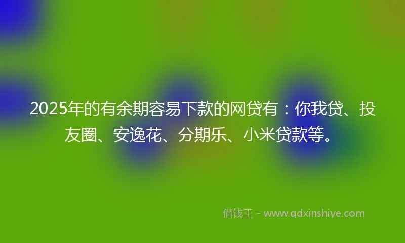 2025年的有余期容易下款的网贷有：你我贷、投友圈、安逸花、分期乐、小米贷款等。