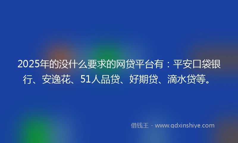 2025年的没什么要求的网贷平台有：平安口袋银行、安逸花、51人品贷、好期贷、滴水贷等。