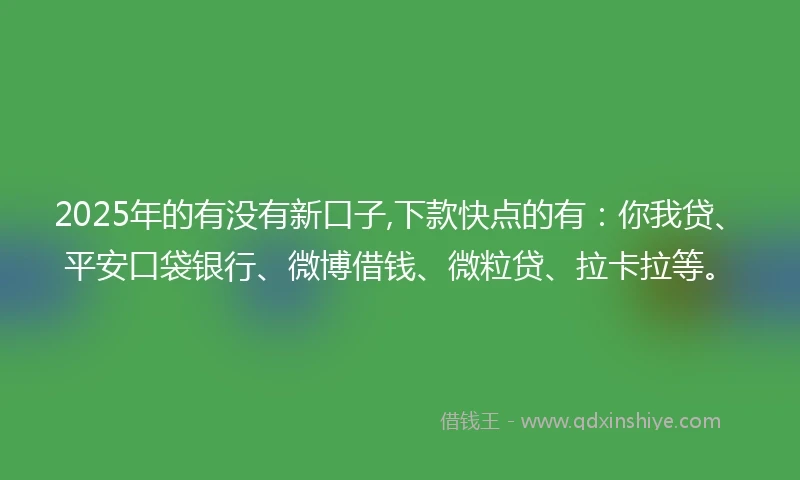 2025年的有没有新口子,下款快点的有：你我贷、平安口袋银行、微博借钱、微粒贷、拉卡拉等。