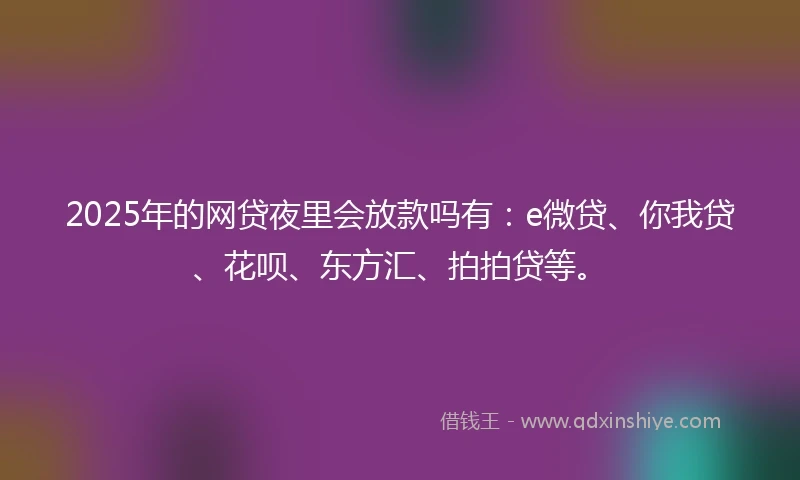 2025年的网贷夜里会放款吗有：e微贷、你我贷、花呗、东方汇、拍拍贷等。