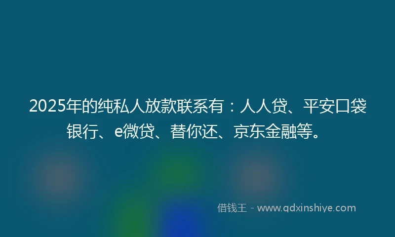 2025年的纯私人放款联系有：人人贷、平安口袋银行、e微贷、替你还、京东金融等。