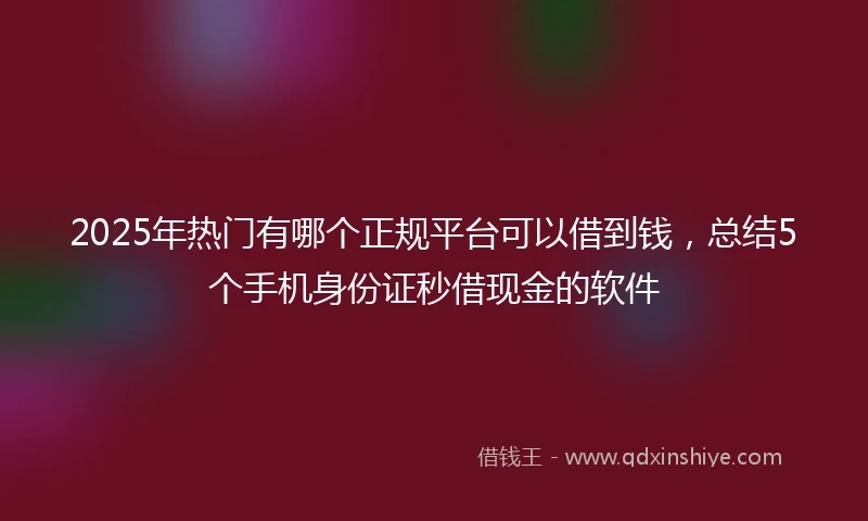 2025年热门有哪个正规平台可以借到钱，总结5个手机身份证秒借现金的软件