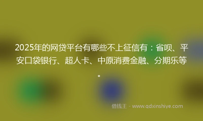 2025年的网贷平台有哪些不上征信有：省呗、平安口袋银行、超人卡、中原消费金融、分期乐等。