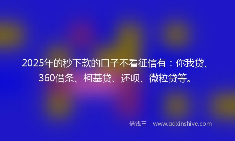 2025年的秒下款的口子不看征信有：你我贷、360借条、柯基贷、还呗、微粒贷等。