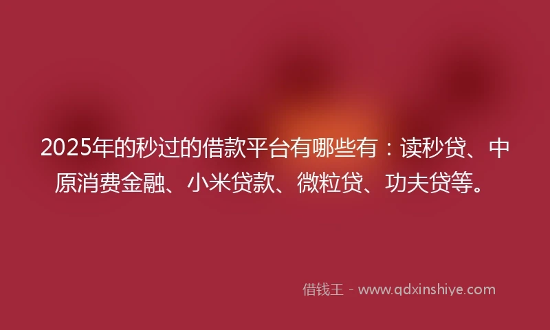2025年的秒过的借款平台有哪些有：读秒贷、中原消费金融、小米贷款、微粒贷、功夫贷等。