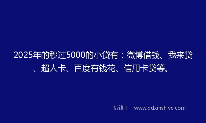 2025年的秒过5000的小贷有：微博借钱、我来贷、超人卡、百度有钱花、信用卡贷等。