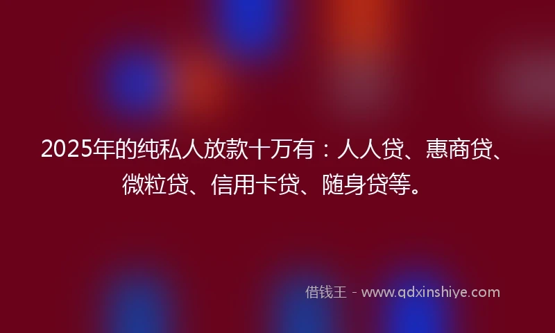 2025年的纯私人放款十万有：人人贷、惠商贷、微粒贷、信用卡贷、随身贷等。