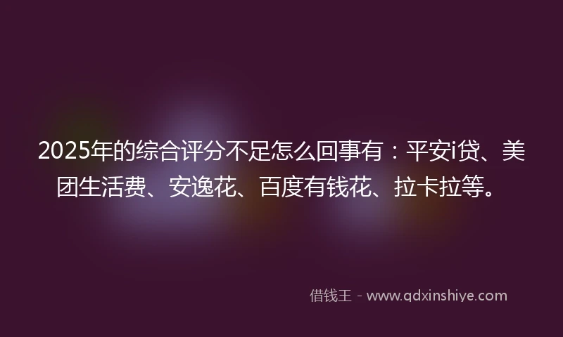 2025年的综合评分不足怎么回事有：平安i贷、美团生活费、安逸花、百度有钱花、拉卡拉等。