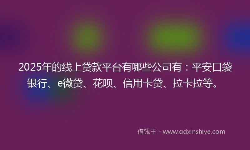 2025年的线上贷款平台有哪些公司有：平安口袋银行、e微贷、花呗、信用卡贷、拉卡拉等。