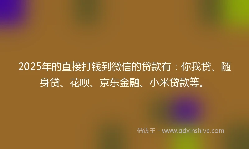2025年的直接打钱到微信的贷款有：你我贷、随身贷、花呗、京东金融、小米贷款等。