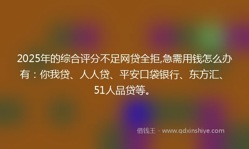 2025年的综合评分不足网贷全拒,急需用钱怎么办有：你我贷、人人贷、平安口袋银行、东方汇、51人品贷等。