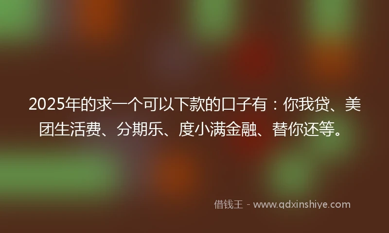 2025年的求一个可以下款的口子有：你我贷、美团生活费、分期乐、度小满金融、替你还等。