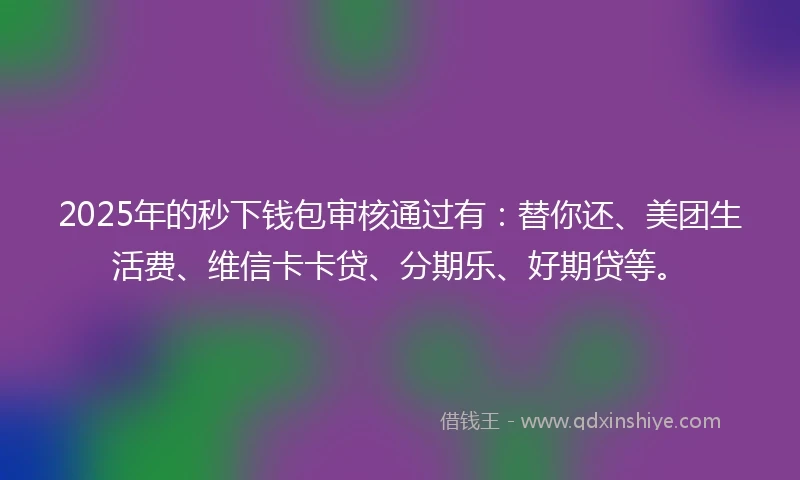 2025年的秒下钱包审核通过有：替你还、美团生活费、维信卡卡贷、分期乐、好期贷等。