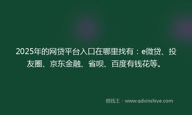2025年的网贷平台入口在哪里找有：e微贷、投友圈、京东金融、省呗、百度有钱花等。