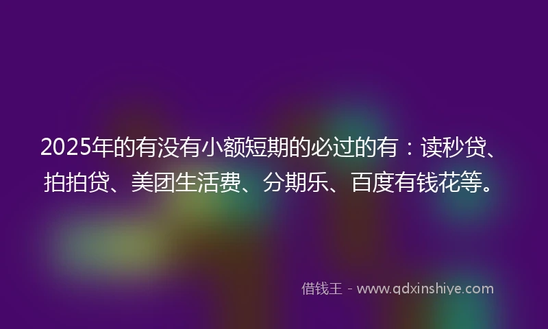 2025年的有没有小额短期的必过的有：读秒贷、拍拍贷、美团生活费、分期乐、百度有钱花等。