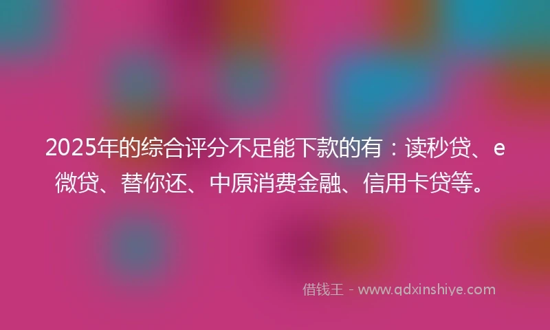 2025年的综合评分不足能下款的有：读秒贷、e微贷、替你还、中原消费金融、信用卡贷等。