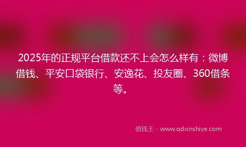 2025年的正规平台借款还不上会怎么样有：微博借钱、平安口袋银行、安逸花、投友圈、360借条等。