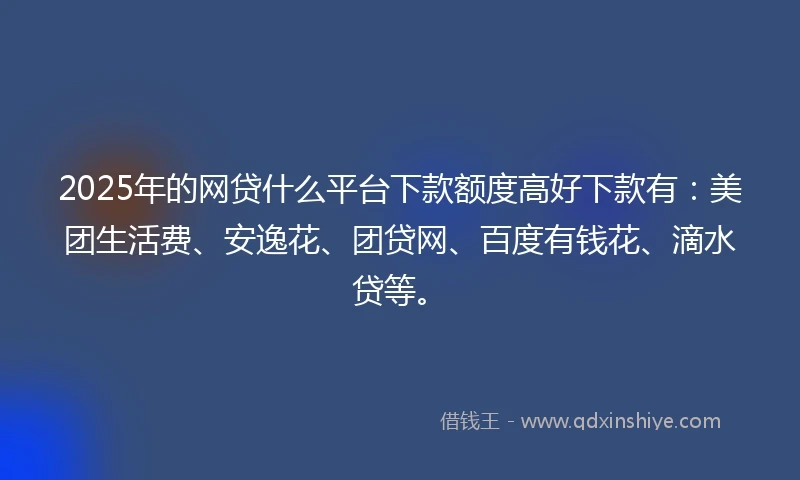 2025年的网贷什么平台下款额度高好下款有：美团生活费、安逸花、团贷网、百度有钱花、滴水贷等。